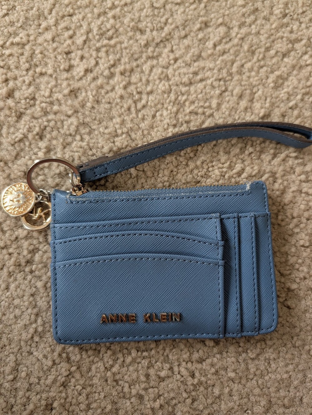 Anne Klein Dusty Blue Card Holder Wristlet with Gold-Tone Logo